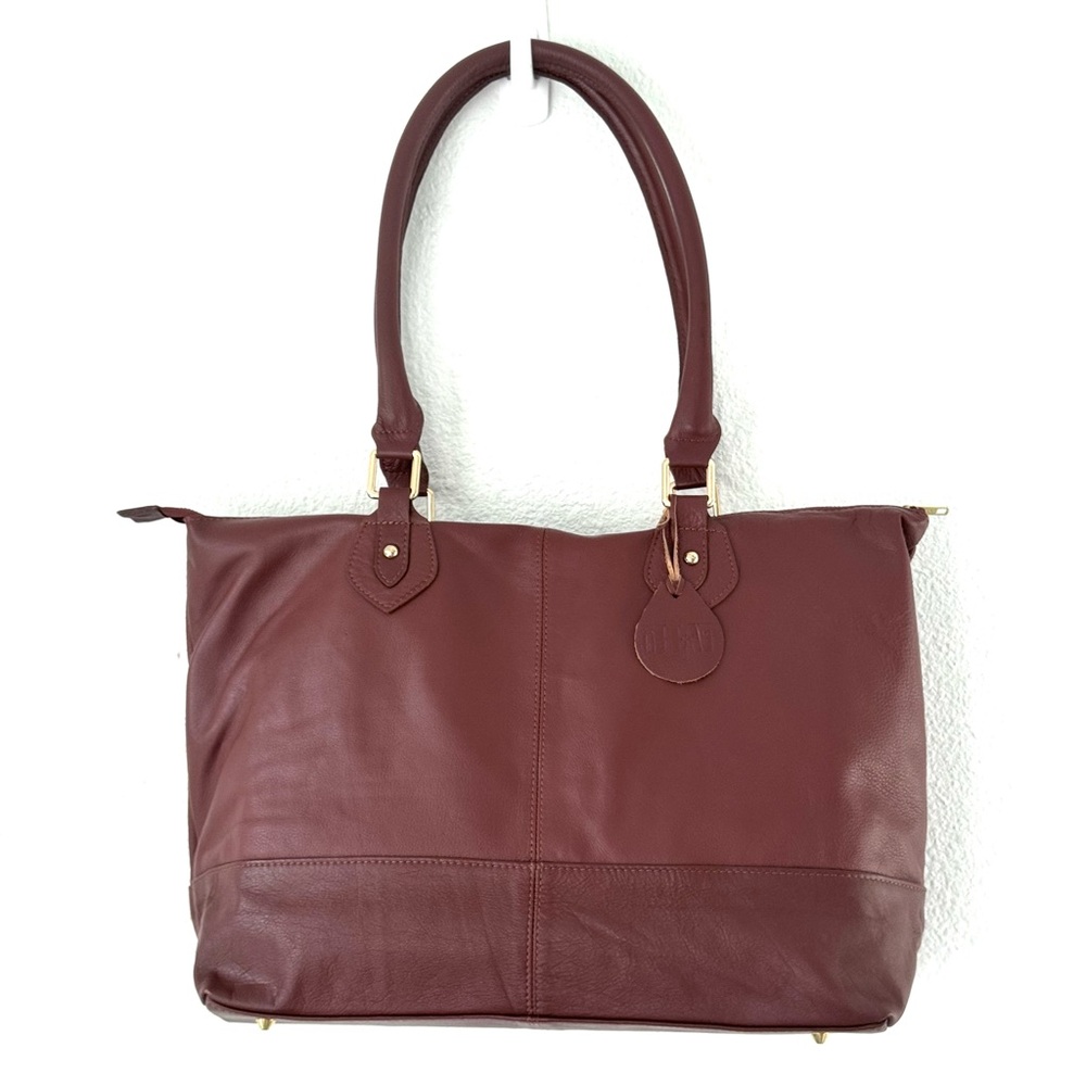 Leather Laptop Bag Cognac Leather Tote Dual Handle Dark Brown